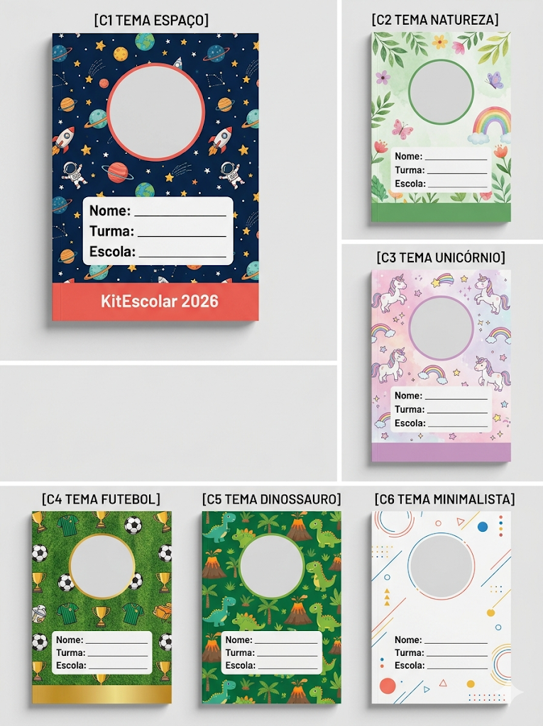 6 temas de capa de caderno A4 personalizadas KitEscolar